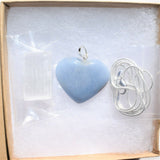 CHARGED Angelite Crystal HEART Perfect Pendant Hand-Carved + 20" Chain