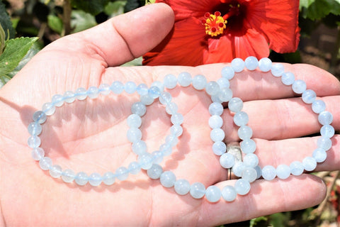 Premium CHARGED Aquamarine Crystal 8mm Bead Bracelet Stretchy ENERGY REIKI