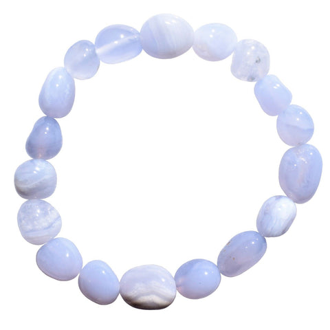 CHARGED Natural Blue Lace Agate Crystal Nugget Bead Bracelet Stretchy REIKI