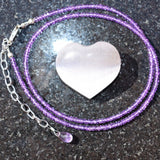 Charged Faceted AAA Grade Amethyst Necklace Adjustable 17" - 19.5" 925 SS 3mm