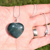 CHARGED Moss Agate Crystal Heart Perfect Pendant + 20" Chain