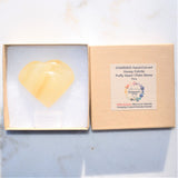CHARGED Honey Calcite Heart Palm Stone / Worry Stone Crystal Energy Healing 80g