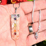 CHARGED 7 Chakra Himalayan Sunstone Crystal Perfect Pendant + 20" Chain WOW