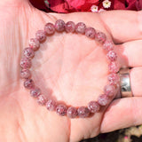 [1] Premium CHARGED Natural Strawberry Quartz Crystal Stretchy 8mm Bead Bracelet