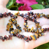 CHARGED Red Tiger Eye & Golden Tiger Eye Crystal Chip Stretchy Bracelet REIKI !