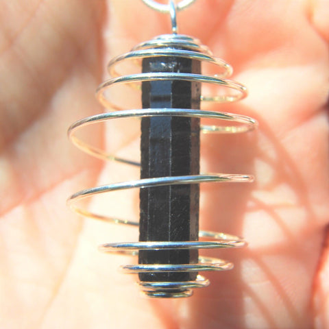 Naturally Faceted Black Tourmaline Crystal Perfect Pendant + 20" Silver Chain