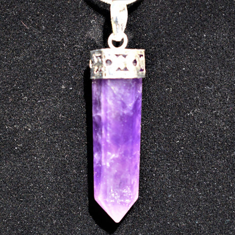 Faceted Himalayan Amethyst Crystal Point Pendant + 20" Silver Chain