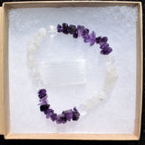 CHARGED Amethyst & Rainbow Moonstone Crystal Stretchy Bracelet w/ Quartz REIKI