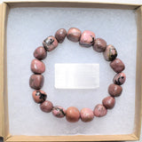 CHARGED 6" Rhodonite Crystal Bracelet Tumble Polished Stretchy Healing Energy