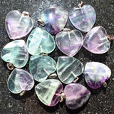 CHARGED Sterling Silver Rainbow Fluorite Heart Perfect Pendant + 20" Chain