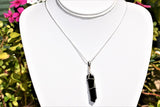 CHARGED Wire Wrapped Himalayan Black Tourmaline Pendant + 20" Silver Chain