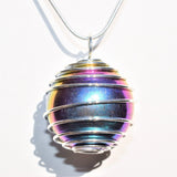 CHARGED Platinum Silver Rainbow Magnetic Hematite Sphere Pendant + 20" Chain