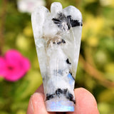 CHARGED 2" Rainbow Moonstone Crystal Hand-Carved Angel Peaceful Energy!