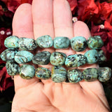 CHARGED African Turquoise Bracelet Tumble Polished Stretchy ENERGY REIKI