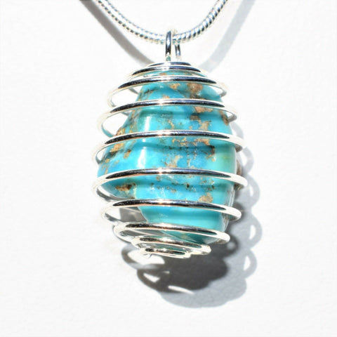 CHARGED Arizona Turquoise Nugget Crystal Perfect Pendant + 20" Silver Chain