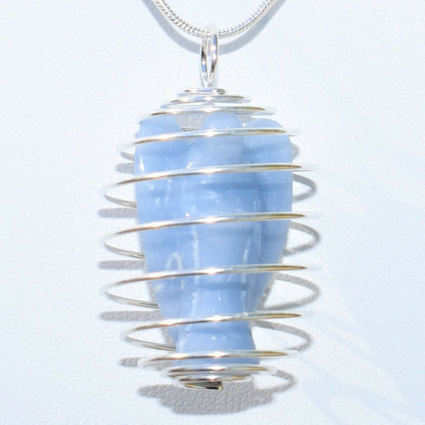 Angelite Angel Pendant Hand-carved Angelite Crystal + 20" Silver Chain