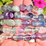 CHARGED Rainbow Fluorite Crystal Bracelet Tumble Polished Stretchy REIKI v2