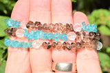 CHARGED Blue Apatite & Smokey Quartz Crystal Stretchy Bracelet w Quartz REIKI