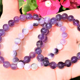 Premium CHARGED Chevron Amethyst Crystal 8mm Bead Bracelet Stretchy ENERGY