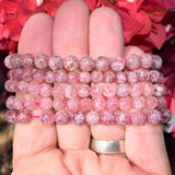 [1] Premium CHARGED Natural Strawberry Quartz Crystal Stretchy 8mm Bead Bracelet