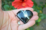 [1] LG Black Onyx Crystal Puffy Heart / Palm Stone Reiki ZENERGY GEMS