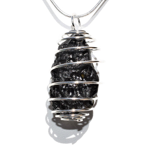 CHARGED LG Natural Tibetan Tektite Perfect Pendant + 20" Silver Chain SYN 12