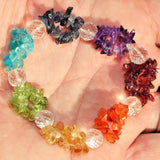 Premium CHARGED 7 Chakra Crystal Chip Stretchy Bracelet w / Quartz REIKI Energy!