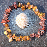 CHARGED Red Tiger Eye & Golden Tiger Eye Crystal Chip Stretchy Bracelet REIKI !