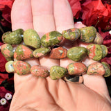 CHARGED Salmon Unakite Jasper Bracelet Tumble Polished Stretchy ENERGY REIKI