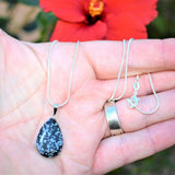 Perfect Pendant Snowflake Obsidian Teardrop Pendant + 20" Chain GROUNDING!