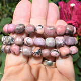 CHARGED 6" Rhodonite Crystal Bracelet Tumble Polished Stretchy Healing Energy