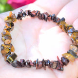 CHARGED Red Tiger Eye & Golden Tiger Eye Crystal Chip Stretchy Bracelet REIKI !