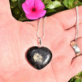 CHARGED Starburst Flash Nuummite Crystal HEART Perfect Pendant + 20" Chain