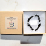 CHARGED Black Tourmaline Hematite Crystal Chip Stretchy Bracelet w Quartz REIKI