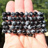Premium CHARGED Snowflake Obsidian Crystal 8mm Stretchy Bracelet PROTECTION