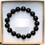 Premium CHARGED Black Tourmaline Crystal 12mm Bead Bracelet Stretchy REIKI