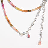 Charged Faceted Rainbow Tourmaline Necklace Adjustable 17" - 19.5" 925 SS 3mm