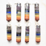 Faceted 7 Chakra Crystals Point Pendant + 20" Silver Chain