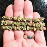 Premium Unakite Crystal Chip Stretchy Bracelet - Selenite Charged -Reiki Energy!