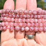 [1] Premium CHARGED Natural Strawberry Quartz Crystal Stretchy 8mm Bead Bracelet