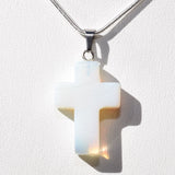 Opalite Crystal Cross Pendant + 20" Silver Chain