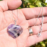 Himalayan Amethyst Crystal Heart Pendant + 20" Silver Chain