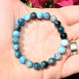 Premium CHARGED Natural Blue Green Apatite Crystal 8mm Bead Stretchy Bracelet