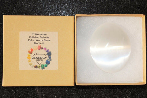 [1] LG 3" SELENITE POCKET PALM WORRY STONE Healing Crystal Reiki