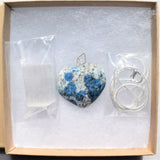 CHARGED K2 Granite (Azurite) Crystal HEART Perfect Pendant + 20" Chain