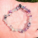 Premium CHARGED Rainbow Fluorite Crystal Chip Stretchy Bracelet REIKI Energy