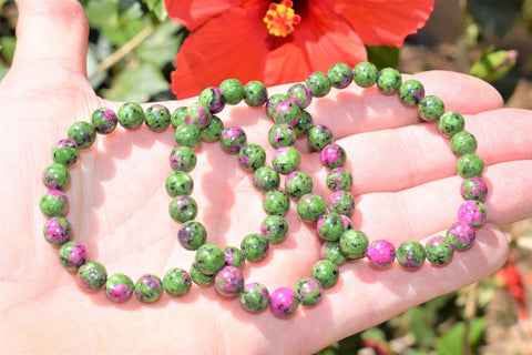 Premium CHARGED Ruby Zoisite Crystal 8mm Bead Bracelet Stretchy ENERGY REIKI