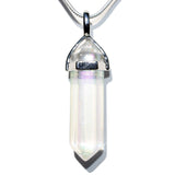 Faceted Rainbow Angel Aura Quartz Crystal Perfect Pendant 20" Silver Chain