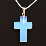 Opalite Crystal Cross Pendant + 20" Silver Chain