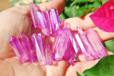 Too Hot Pink Rainbow Aura Quartz Crystal Perfect Pendant 20" Silver Chain